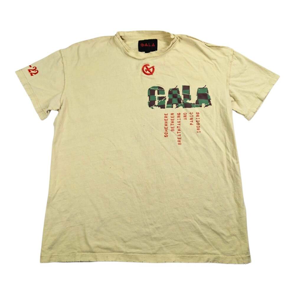 Gala Original T-Shirt Mens XL Cream Distressed Vampire Teeth Graphic Streetwear
